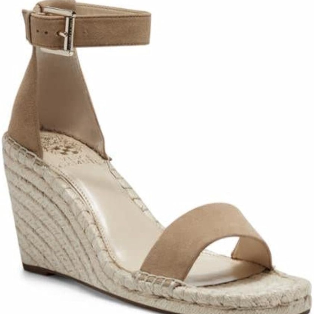 Vince Camuto Espadrille Wedge Heel Sandal Tan and Cream